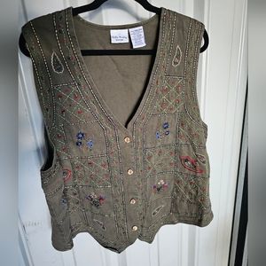 Vintage 90s/00s Green Cottagecore Vest Embroidered